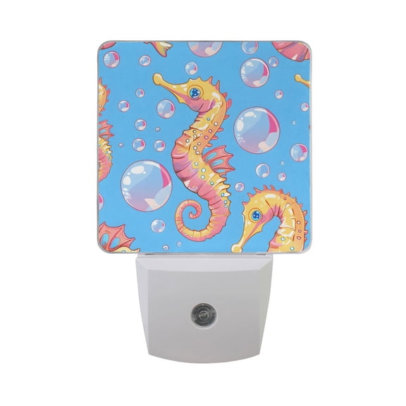 Cartoon Seahorse and Bubbles Night Light 2 Pack LED Nightlight Plug into Wall Dusk to Dawn Sensor Soft White
