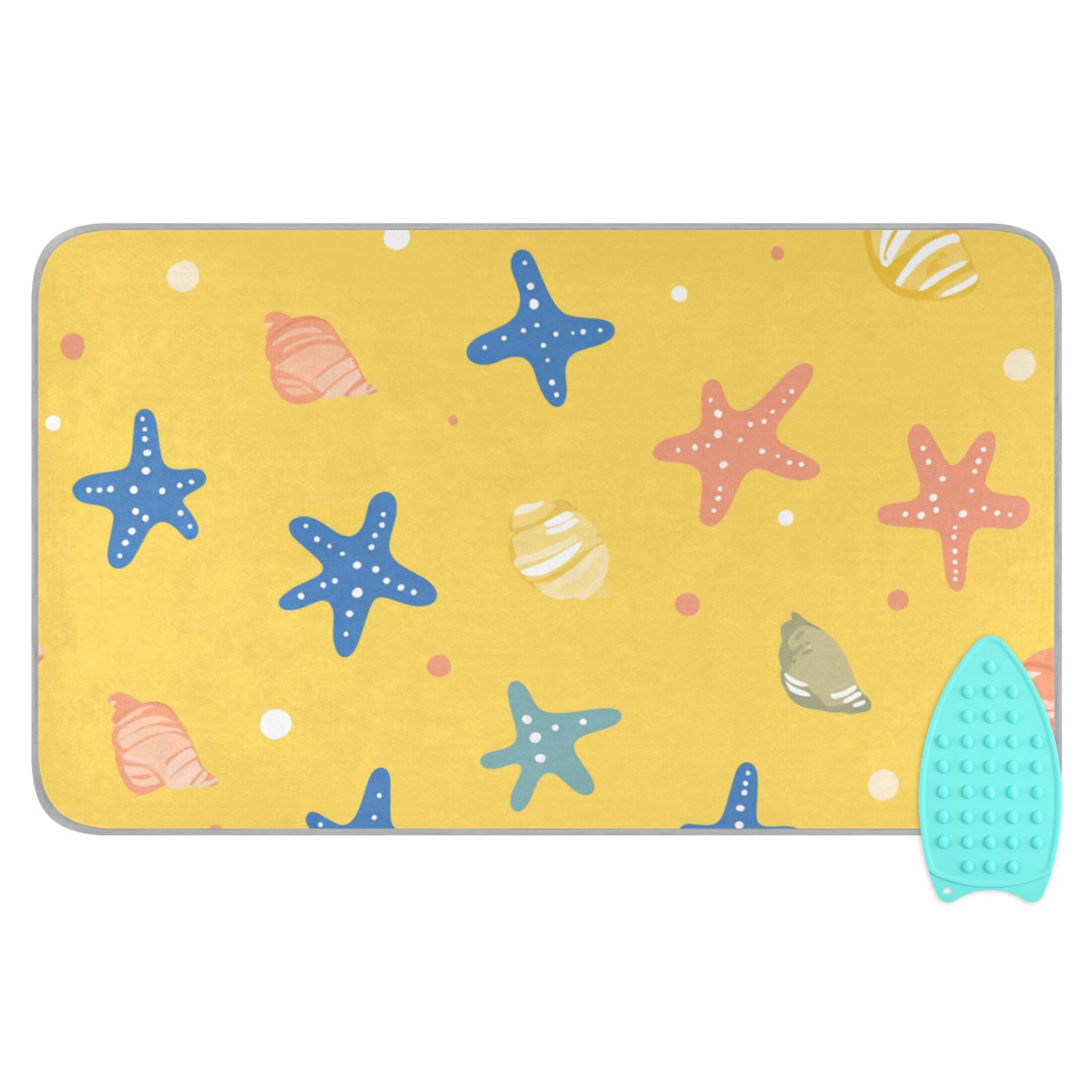 Cartoon Seashell Starfish Yellow Background Ironing Mat Blanket Portable Travel Ironing Pad Heat Resistant Pad 47.2" x 27.6”