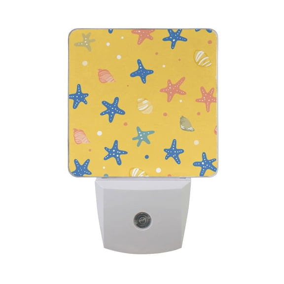 Cartoon Seashell Starfish Yellow Background LED Night Light with Smart Sensor Plug Into Wall Dusk to Dawn 2 packs