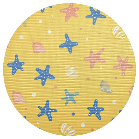 Cartoon Seashell Starfish Yellow Background PVC Round Grid Placemat Table Mat 1 Pc 15.4" x 15.4"