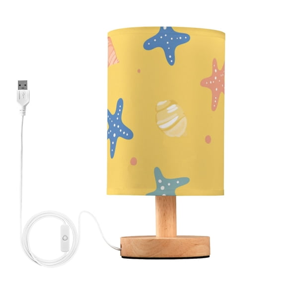 Cartoon Seashell Starfish Yellow Background Table Lamp with USB Port LED Warm Light Lamp Night Light Home Decor