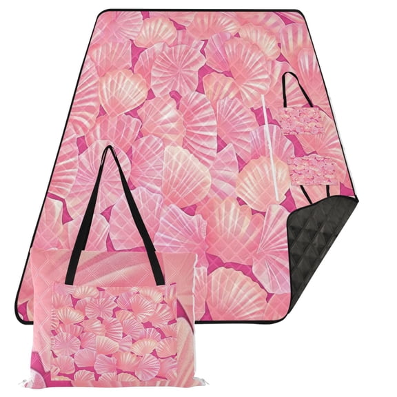 Cartoon Seashells Extra Large Picnic Beach Blanket Waterproof Sand Proof Portable Outdoor Mat 80x118