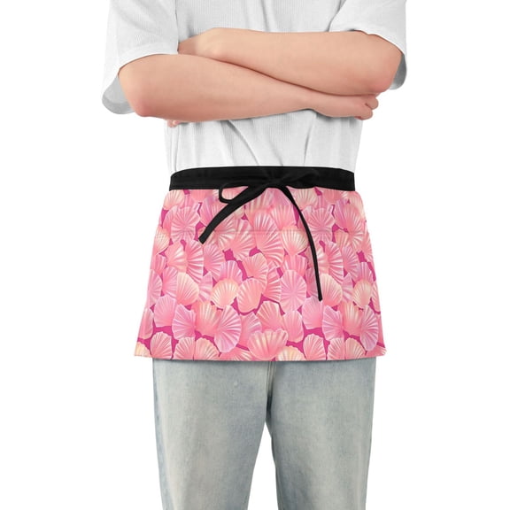 Cartoon Seashells Server Apron with 3 Pockets Waterproof Waitress Waist Short Apron for Man Woman 12 Inches