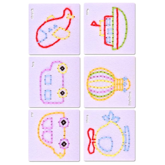 Cartoon Sewing Kits Toy Craft Project Set Lacing Threading Toy For Toddler Hand and Eye Coordination and Shape Matching