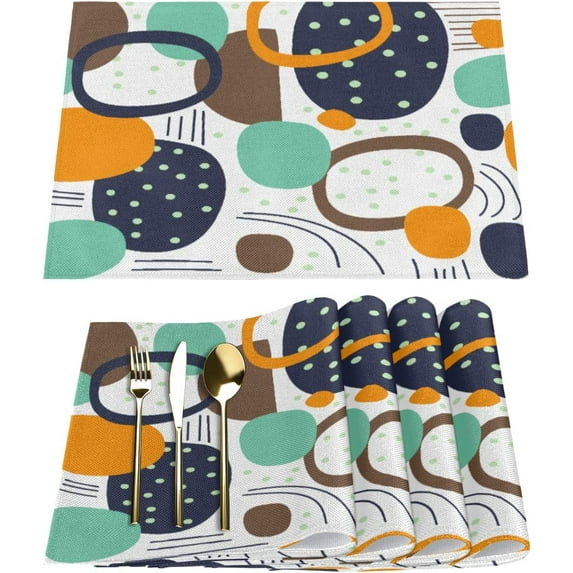 Cartoon Shapes Geometric Placemats Set of 6 Rectangle Table Mats Washable Heat-Resistant Place Mat for Kitchen Dining Table Decor Indoor Outdoor