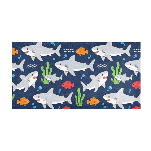 Cartoon Shark Bath Mat 39x20 Inch Soft Absorbent Non-Slip Plush Bathroom Rug for Floor