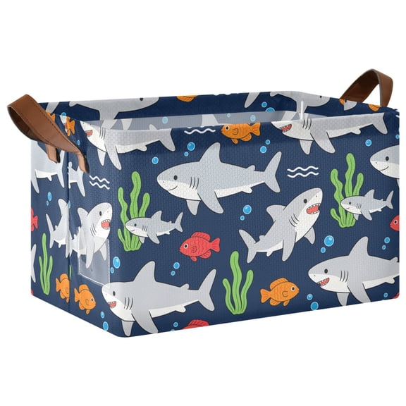 Cartoon Shark Collapsible Storage Bin Open Home Shelf Basket Water-Resistant Iron Frame Large