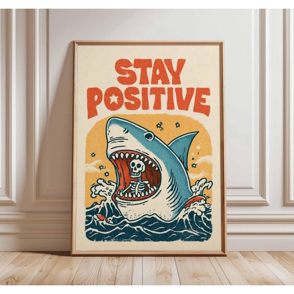 Cartoon Shark Colorful Ocean Fun Pop Art Sea Life Quirky Underwater Scene Poster Wall Art Print