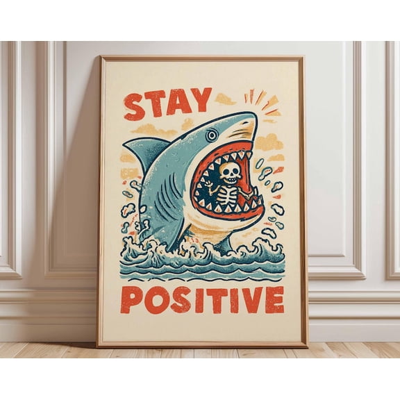 Cartoon Shark Colorful Ocean Sea Life Wall Art Print, Unframed Paper Poster 8x10in