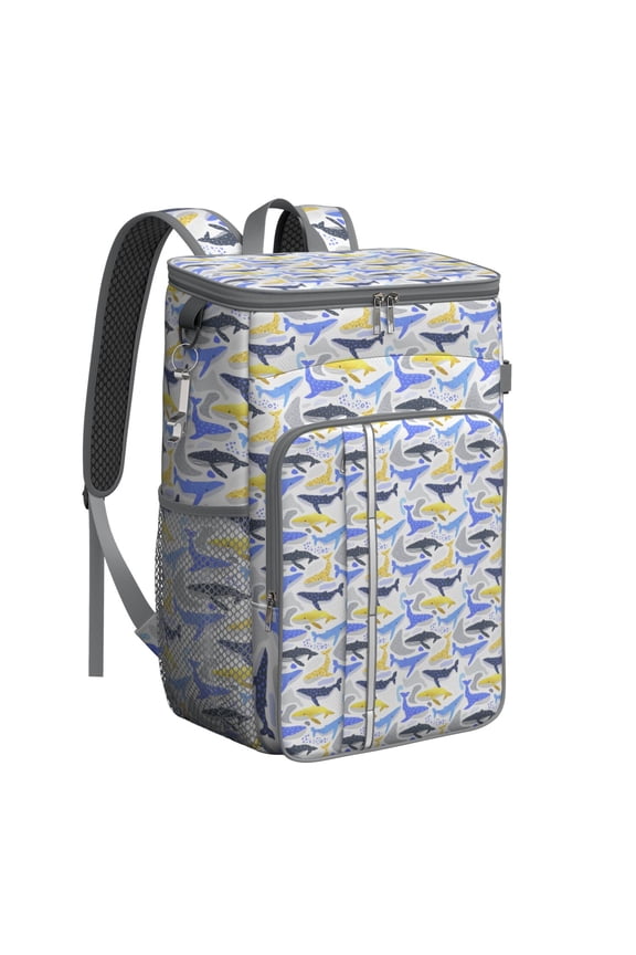 Cartoon Shark Cooler Backpack - Cute Baby Blue Insulated Backpack Cooler, 20L Leakproof Lunch Bag for Camping, Picnic & Beach with Educational Marine Life Chart