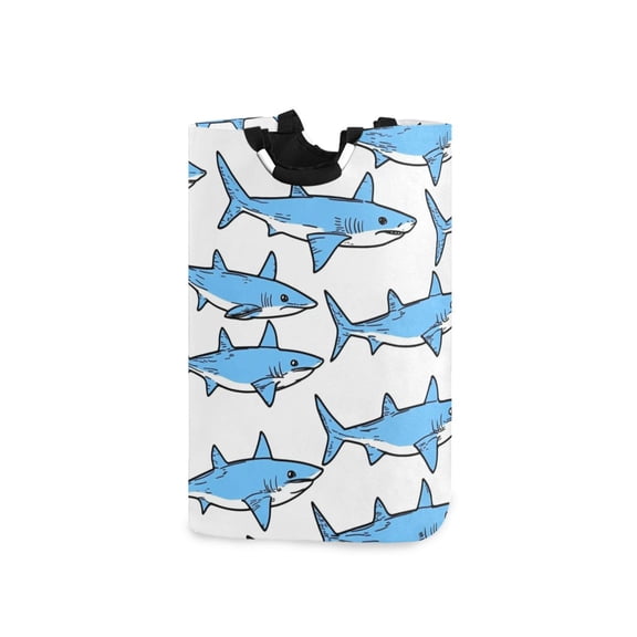 Cartoon Shark Design Laundry Basket with Handles 50L Collapsible Laundry Hamper for Bathroom Bedroom Laundry Room