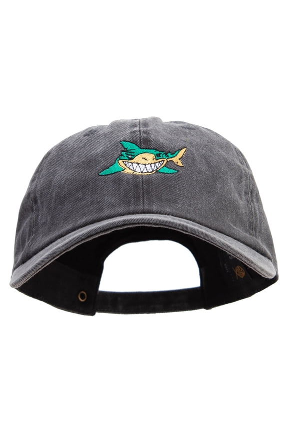 Cartoon Shark Logo Embroidered Cotton Twill Premium Pigment Dyed Cap - Black OSFM