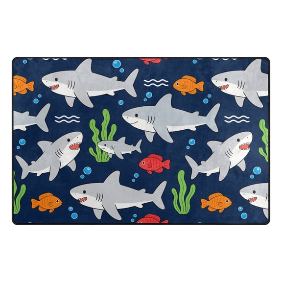 Cartoon Shark Memory Foam Area Rug 31"x20" Non Slip, Absorbent, Fade Proof for Living Room, Bedroom, Office