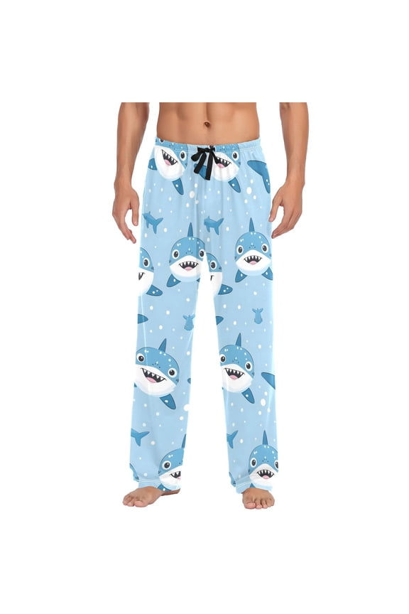 Cartoon Shark Men's Pajama Pants Cotton Long Sleepwear Lounge Pants XL