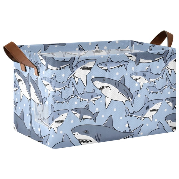 Cartoon Shark Pattern Collapsible Storage Bin Open Home Shelf Basket Water-Resistant Iron Frame Large