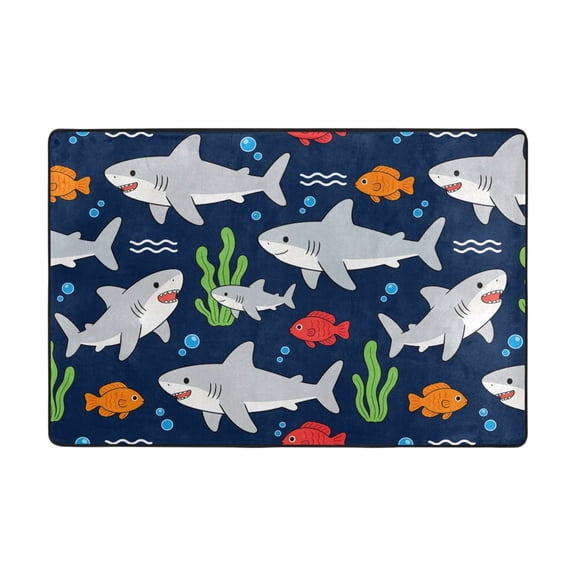 Cartoon Shark Rug 36x24in Memory Foam Absorbent Non Slip Plush for Bathroom Kitchen Entryway
