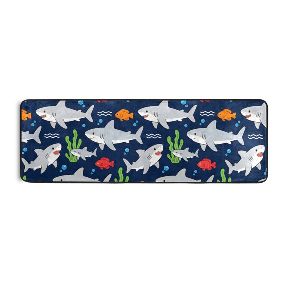 Cartoon Shark Runner Rug 24x72 Inch Cushioned Non Slip Soft Absorbent Floor Mat
