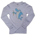 thumbnail image 1 of Cartoon Shark Smiling Holding Dad Snack Men's Long Sleeve Grey T-Shirt, 1 of 2