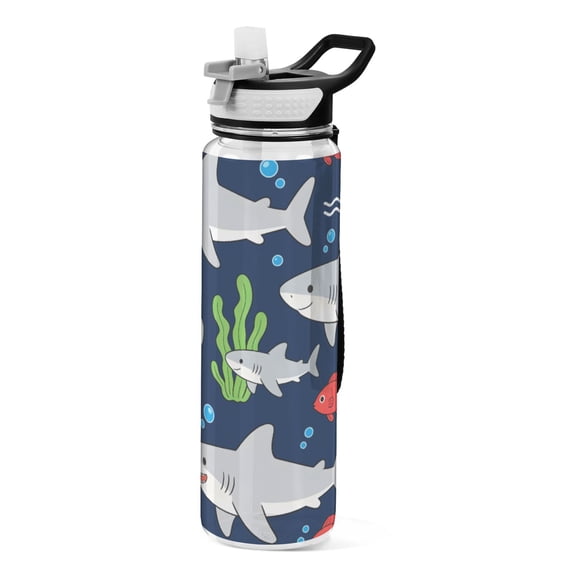 Cartoon Shark Sport Water Bottle Tritan with Straw 1000ml Portable for Outdoor Daily Use