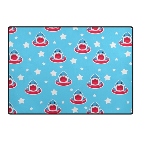 Cartoon Shark Star Pattern Area Rug 80x58 Inch Non Slip Absorbent Soft for Living Room Dining