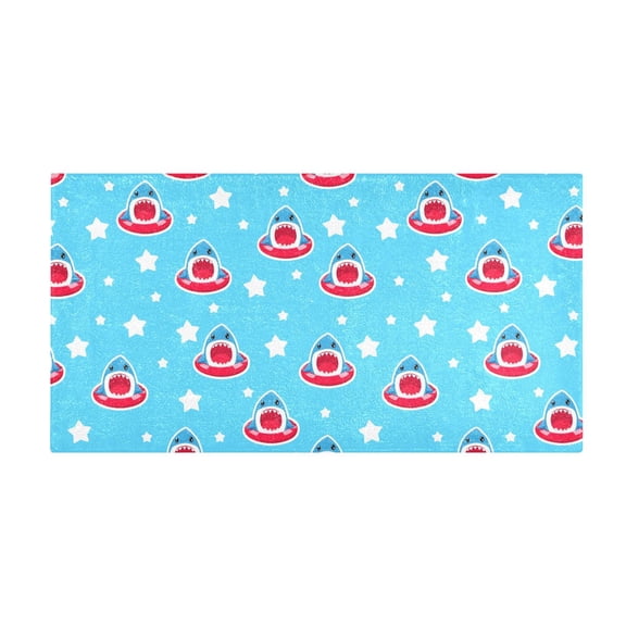 Cartoon Shark Star Pattern Bath Mat 39x20 Inch Soft Absorbent Non-Slip Plush Bathroom Rug for Floor
