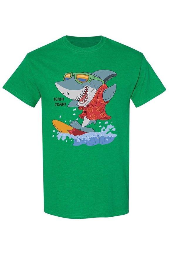 Cartoon Shark Surfing T-Shirt Men -Image by Shutterstock, Male Large