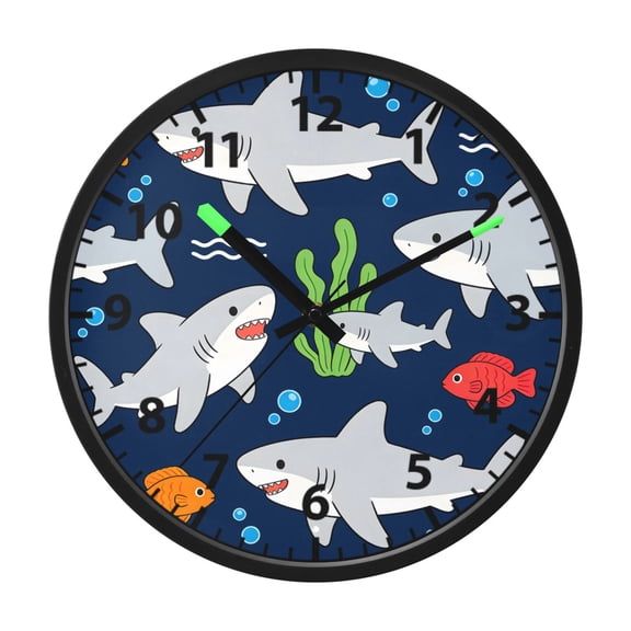 Cartoon Shark Wall Clock 12 Inch Voice Activated Night Light Silent Non Ticking