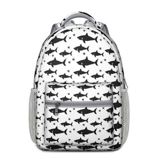 Cartoon Shark & Whale Student Backpack - Watercolor Ocean Theme, Lightweight & Durable, Adjustable Padded Straps