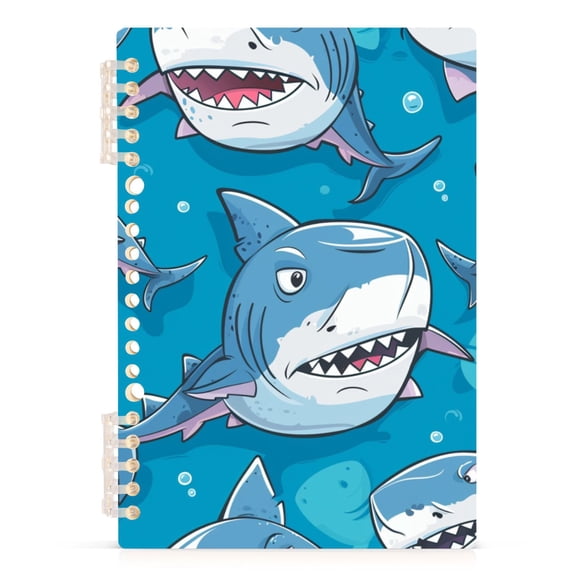 Cartoon Sharks Ring Binder Notebook Journey Note Diary College Ruled Spiral Notebook Study Loose Leaf Paper A5 60 Pages