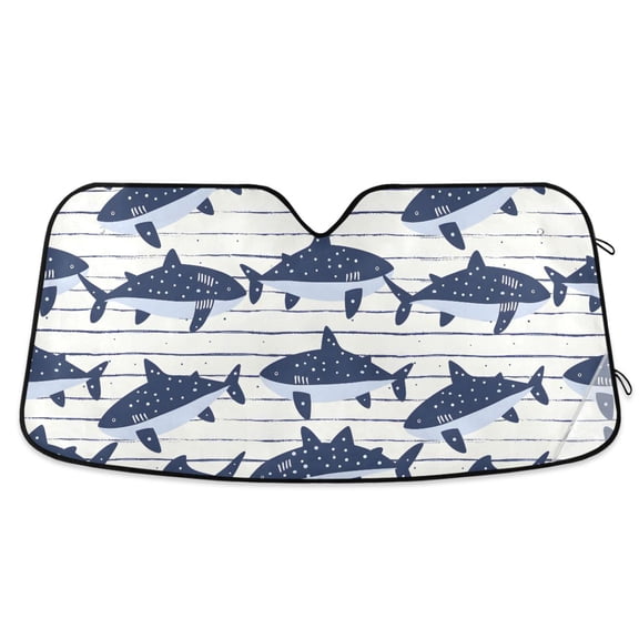 Cartoon Sharks on Strips Car Windshield Sun Shade Foldable Car Front Window Visor Heat and UV Protection 53x23.5