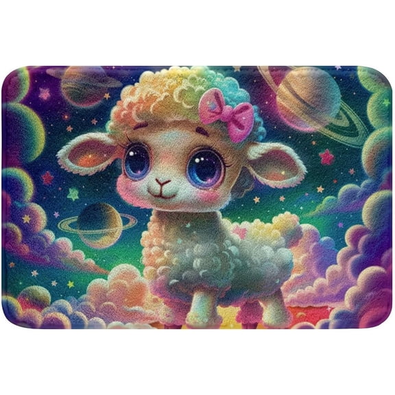 Cartoon Sheep Bathroom Rug Dreamy Planet Bath Mat Purple Starry Sky Cloud Floor Mat Cute Kawaii Aesthetic Room Decor 16" x 24"