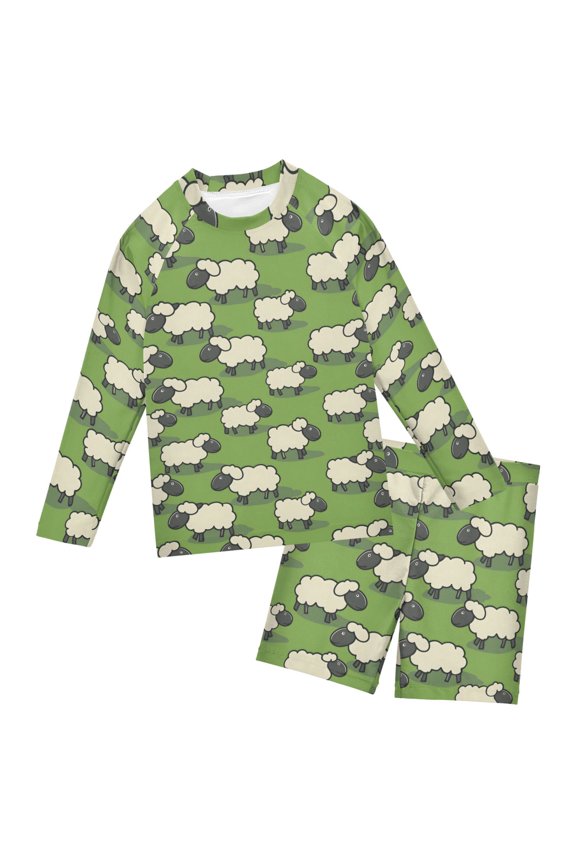 Cartoon Sheep Boys' Bathing Suit UPF 50+ Boys' Rash Guard Sets Stretchy Quick Dry 3T-10T