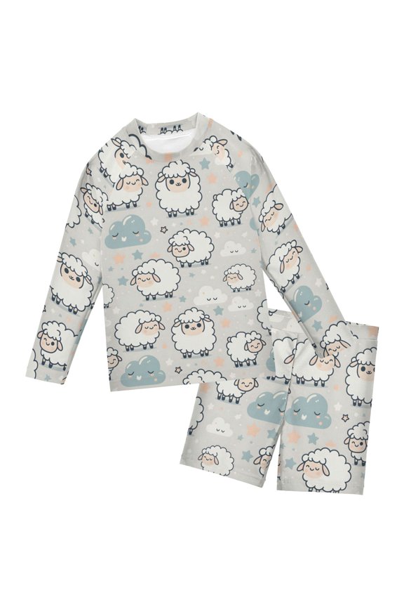Cartoon Sheep Boys' Bathing Suit UPF 50+ Boys' Rash Guard Sets Stretchy Quick Dry 3T-10T