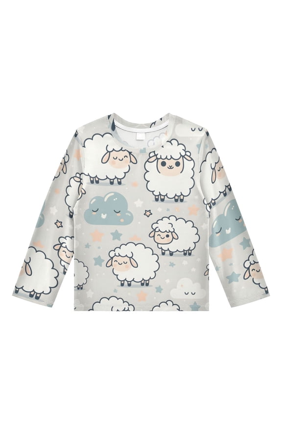 Cartoon Sheep Boys' Rash Guard Shirts UPF 50 Plus Sun Protection Short Sleeve Swim Tees 11-12T