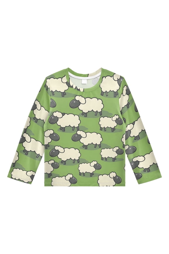 Cartoon Sheep Boys' Rash Guard Shirts UPF 50 Plus Sun Protection Short Sleeve Swim Tees 11-12T