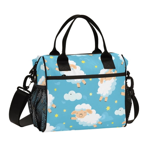Cartoon Sheep Cloud Star Lunch Bag Insulated Lunch Box Leakproof Reusable Cooler Tote Adjustable Shoulder Strap for Men Women 9L