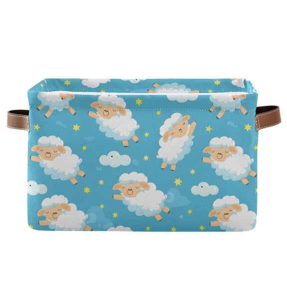 Cartoon Sheep Cloud Star Storage Bins with Handle Fabric Organizer Basket Foldable Box 1 Pack 14.2x10.2x8.3