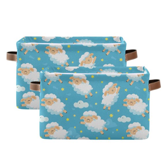 Cartoon Sheep Cloud Star Storage Bins with Handle Fabric Organizer Basket Foldable Box 2 Pack 14.2x10.2x8.3