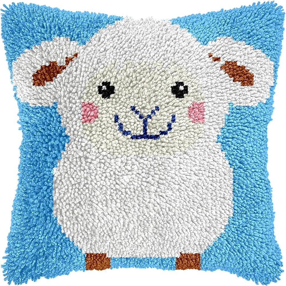 Cartoon Sheep Latch Hook Kits Pillow kits Cushion Throw Pillow Embroidery Craft Kits DIY Kits of DIY Hooking Pillowcase Cover Supplier with Color Printed Canvas 43x43cm (41)