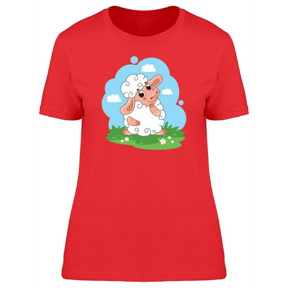 Cartoon Sheep On Meadow T-Shirt Women -Image by Shutterstock, Female x-Large