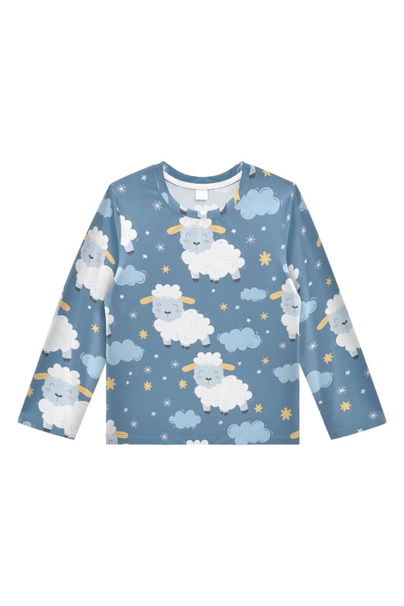 Cartoon Sheep Pattern Boys' Rash Guard Shirts UPF 50 Plus Sun Protection Short Sleeve Swim Tees 3T