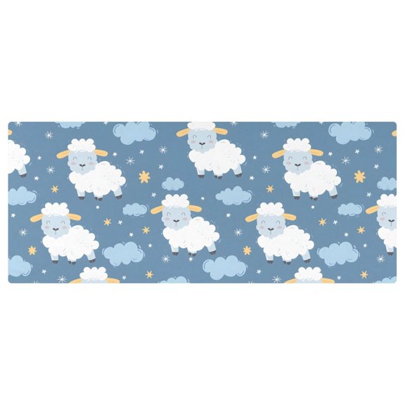 Cartoon Sheep Pattern Stretch Fitted Tablecloth 2.5x6ft Elastic Wrinkle Resistant Cover