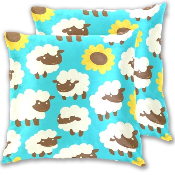 Cartoon Sheep Print Throw Pillow Covers 16x16 Inch 2 Packs Decorative Square for Living Room Couch Bed Sofa