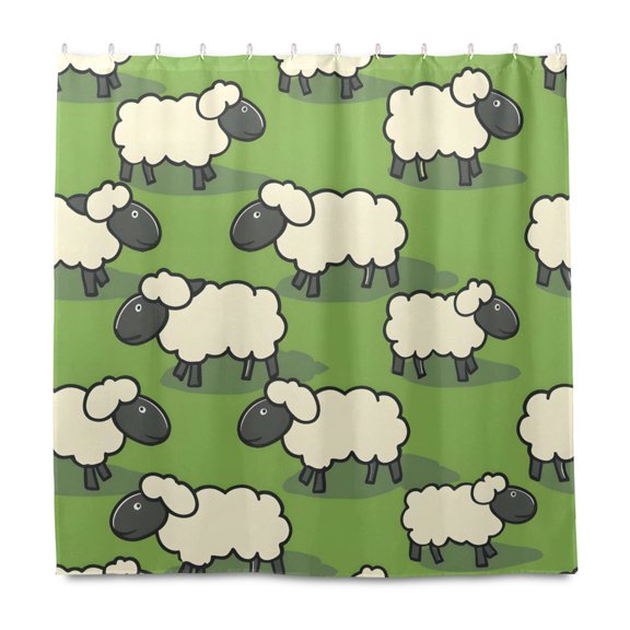 Cartoon Sheep Shower Curtain Liners Waterproof 72 Inch with C Shaped Curtain Hooks
