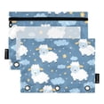 thumbnail image 1 of Cartoon Sheep Stars Clouds 2 Pack Pencil Pouch for 3 Ring Binder Smooth Zipper Folders with Pockets Clear Window Pencil Case, 1 of 6