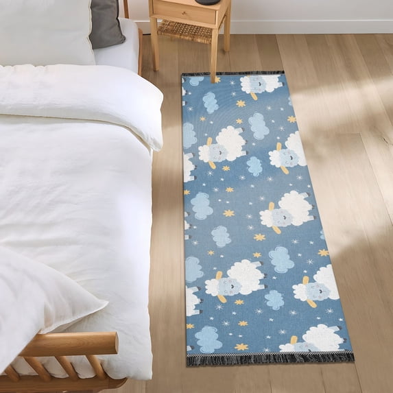 Cartoon Sheep Stars Clouds Runner Area Rug 2x6 Soft Non-Slip Washable Bedside Carpet for Hallway Bedroom Living Room Home Decor