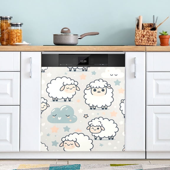 Cartoon Sheep and Cloud Dishwasher Magnet Cover Magnetic Fridge Door Cover Home Kitchen Decor 23"x 26"