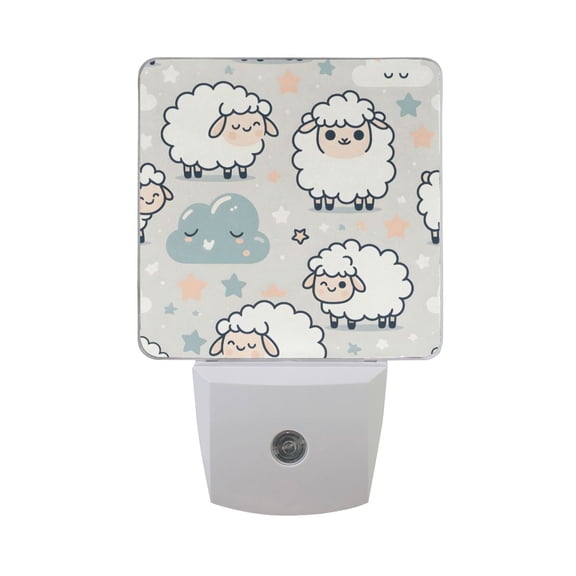 Cartoon Sheep and Cloud Night Light 2 Pack LED Nightlight Plug into Wall Dusk to Dawn Sensor Soft White