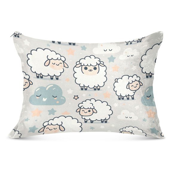 Cartoon Sheep and Cloud Plush Pillow Cases Standard Size Ultra Soft Warm Pillowcases with Zipper 20"x26"