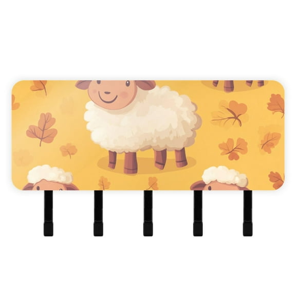 Cartoon Sheeps Key Holder for Wall Mail Holder Organizer with 5 Key Hooks Wall Mount Key Rack with Shelf